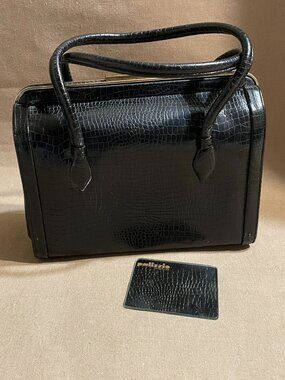 Vintage Palizzio Handbag Black Reptile Skin Mirror Midcentury 1950s Box Frame